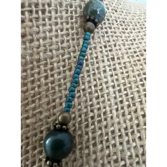 Vintage Green Striped Agate Necklace Teardrop Pendant Brass 17" + 3" extender - Picture 3 of 5